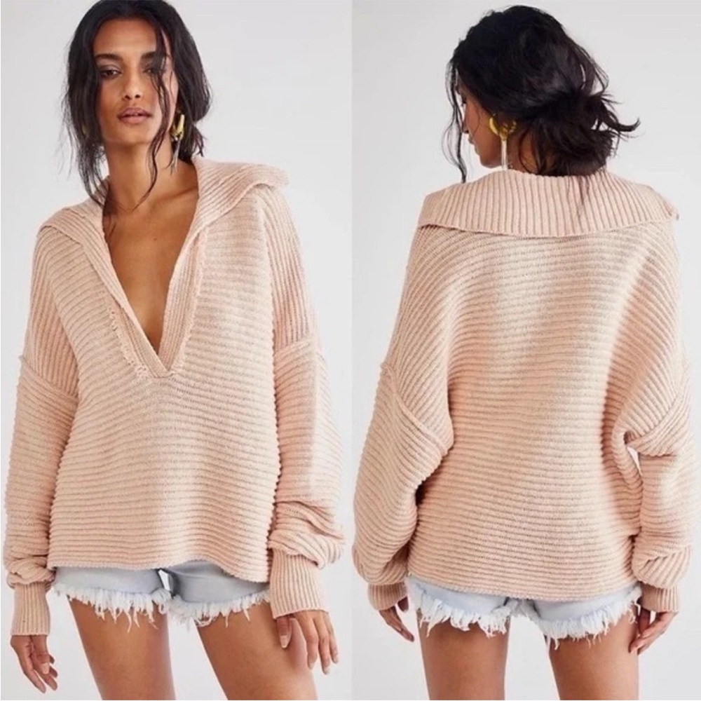 Free People Marlie Pullover Sweater Soft Pink Women’s Small Oversized Rib Knit - Picture 12 of 14